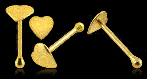 1x 22g 9K Solid Yellow Gold Flat Heart Straight Nose Ring Stud Pin Bar 9KGBN010A