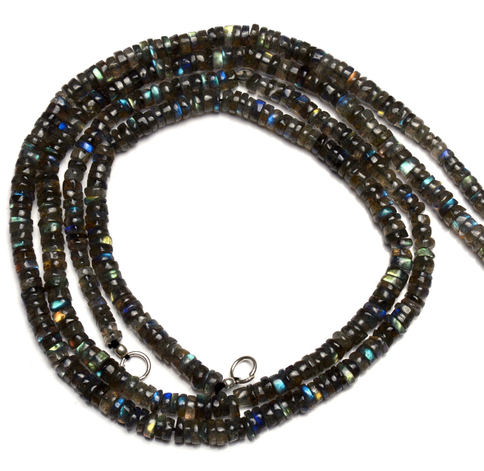 Natural Gem Blue Fire Labradorite 5MM Approx. Smooth Heishi Beads Necklace 18″
