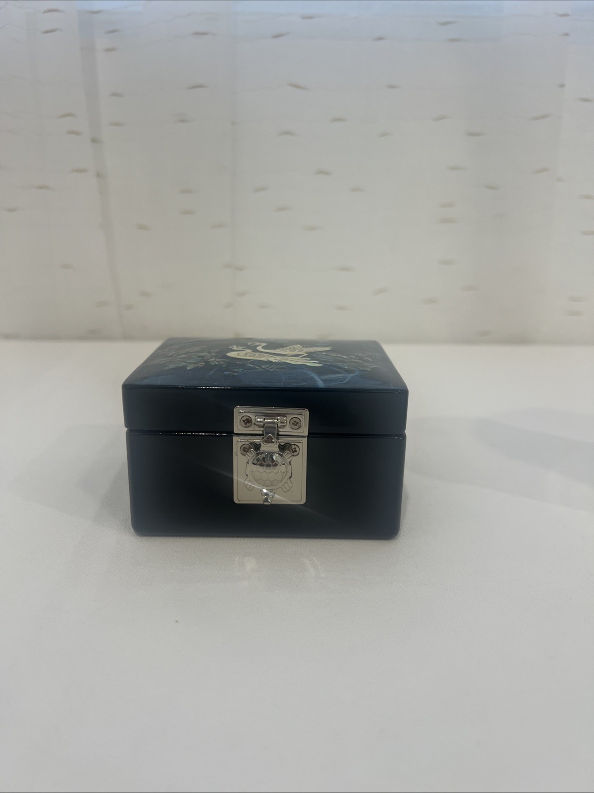 Handmade Korean Mother of Pearl Peony Jewelry Box Wooden Mirror Case