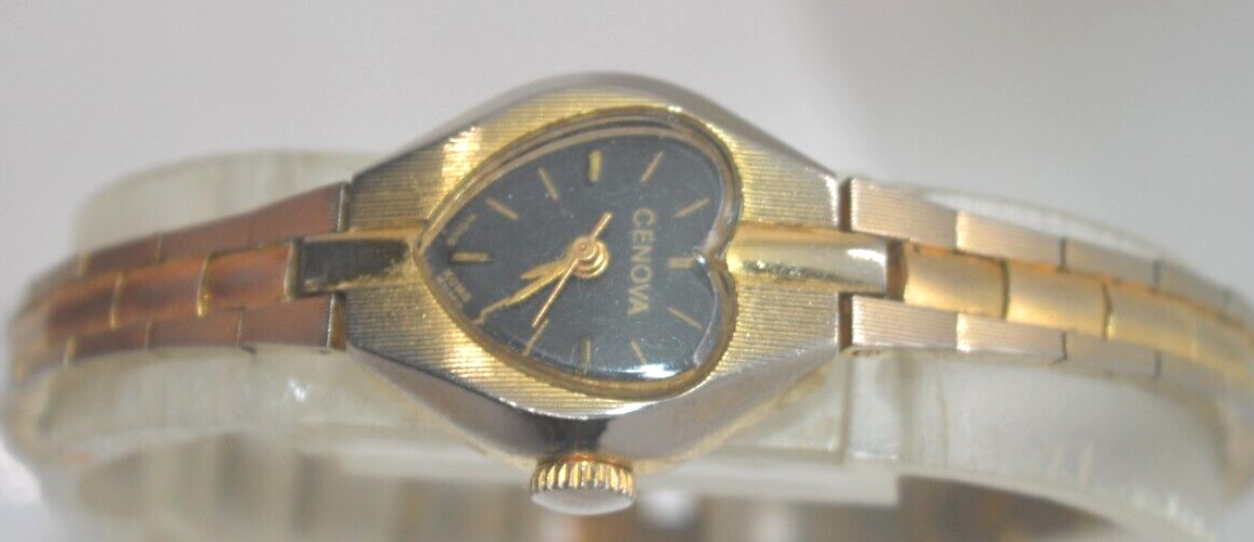 Genova Windup Heart watch, runs good with safety chain 6.75” Wrist ”GUARANTEED