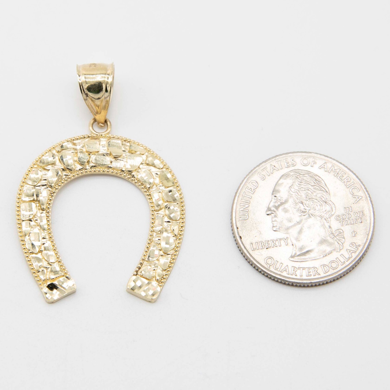 Nugget Style Horseshoe Pendant Real Solid 10K Yellow Gold – All Sizes