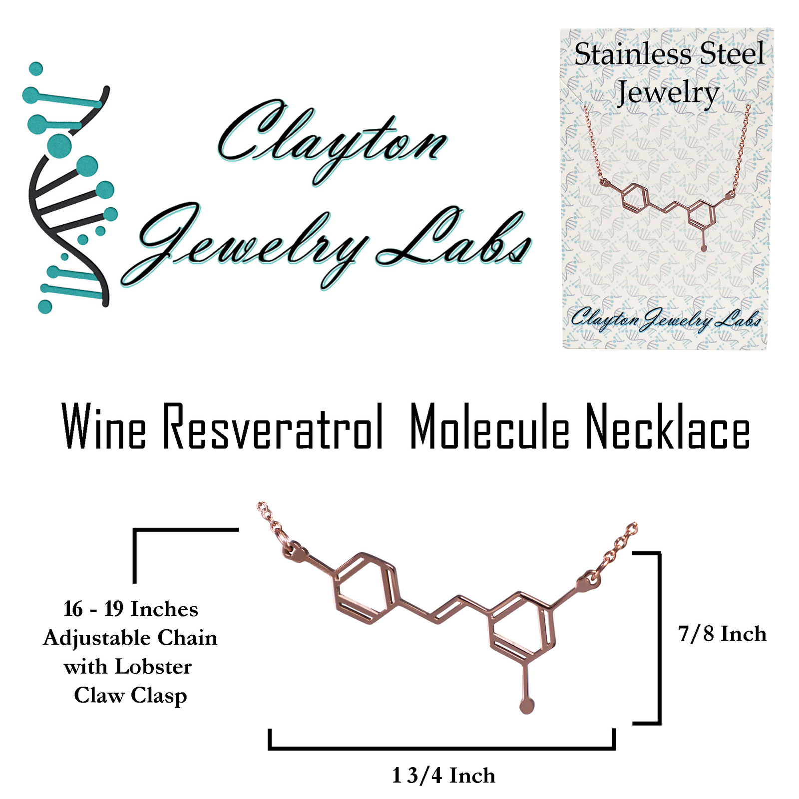 Wine Resveratrol Molecule Stainless Steel Necklace