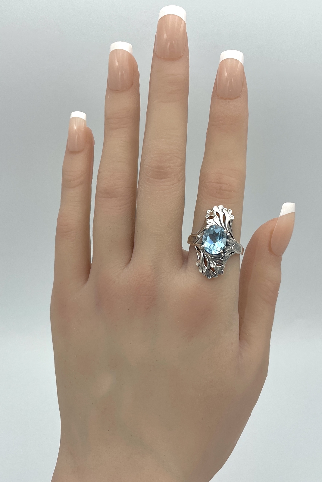 3 Ct GENUINE BLUE TOPAZ ART NOUVEAU STYLE 925 STERLING SILVER RING 915Z