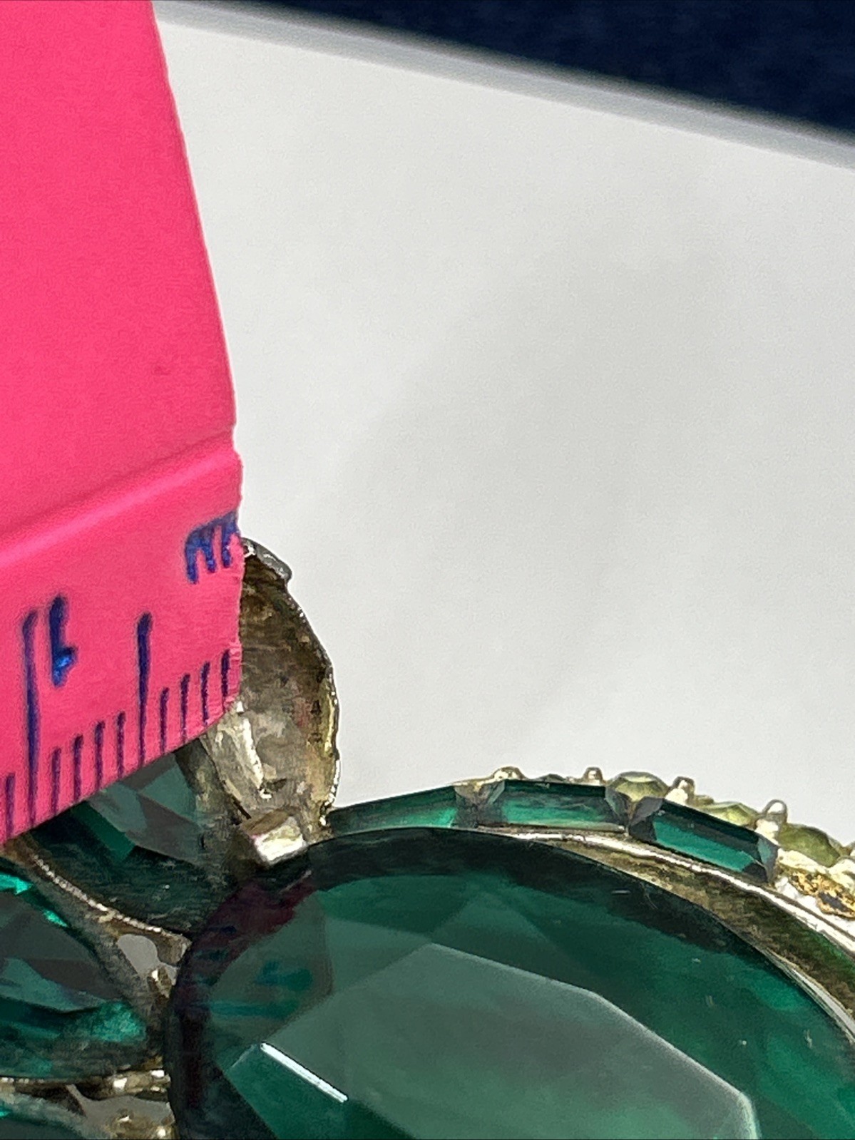 Vintage Designer Signed Pell Emerald Green Prong Set Pave and Rhinestone Brooch