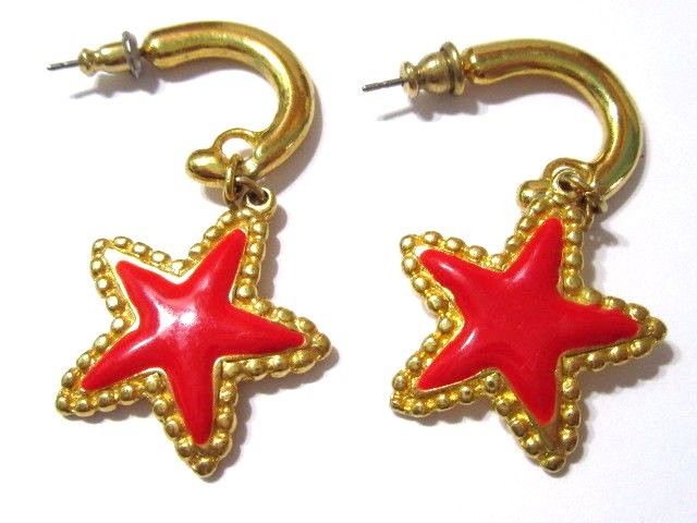 #S76 VINTAGE DISCO ERA ENAMEL COSTUME PIERCED EARRINGS CIRCA 1980S FUN & FUNKY