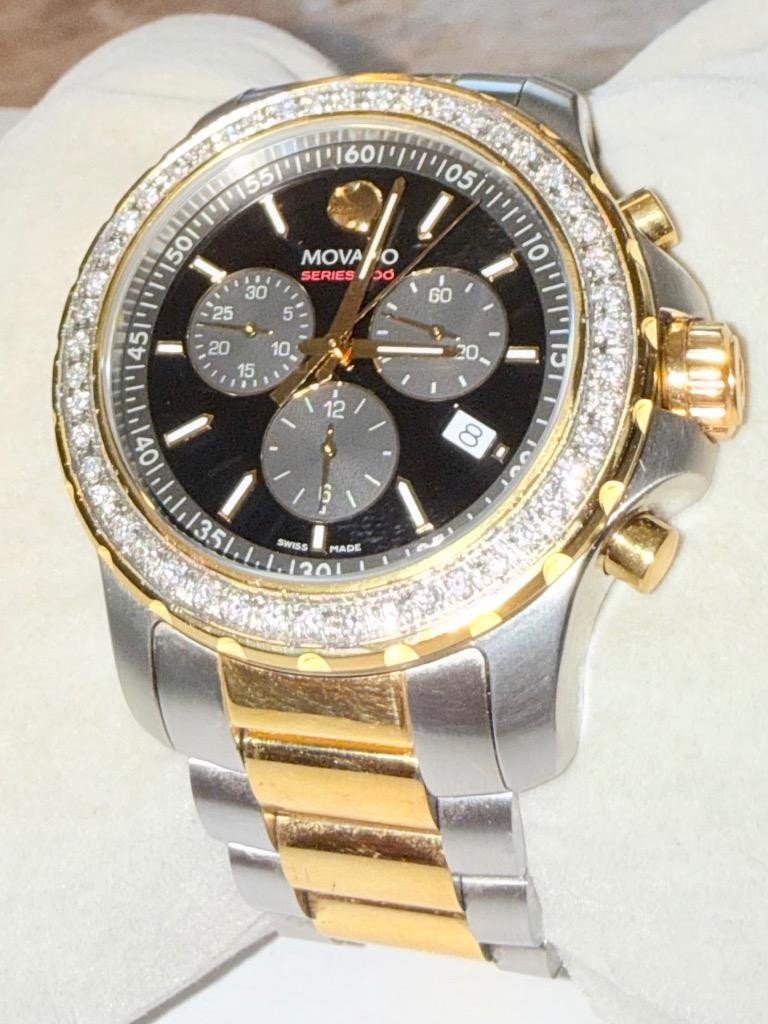 MOVADO MENS SERIES 800 TWO TONE CHRONOGRAPH LAB GROWN DIAMOND WATCH