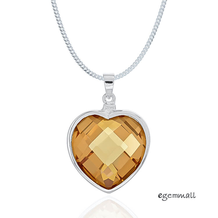 Large Sterling Silver CZ Love Heart Pendant 22.5mm Champagne Topaz #65525