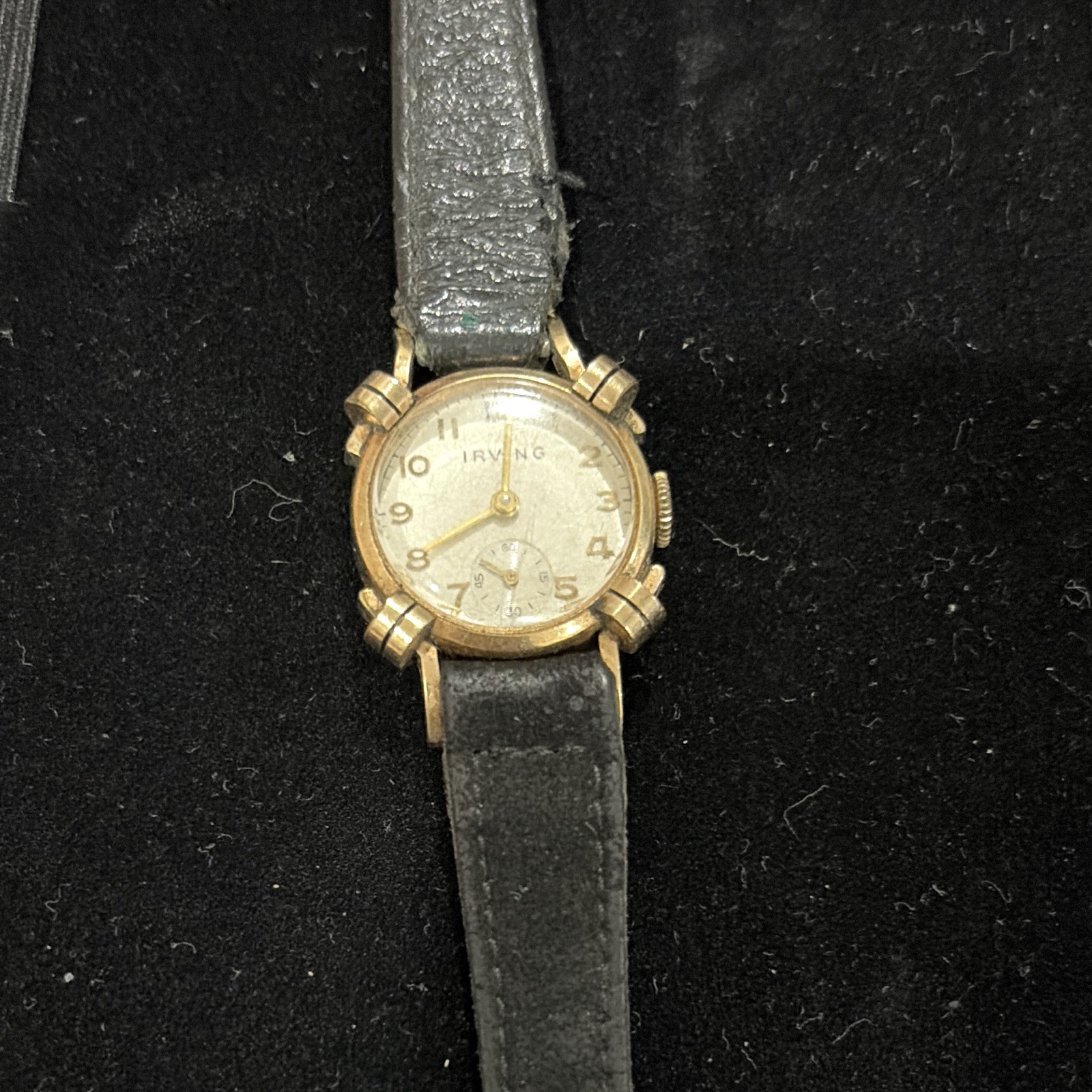 Irving 1930s Manual Wind Gold Tone Watch Small Seconds Silver Arabic Dial