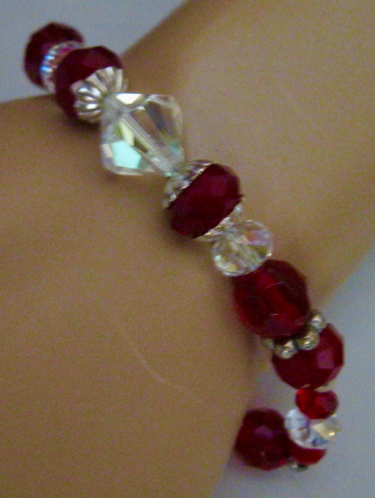 “GORGEOUS ONE OF A KIND RED CRYSTALS & GLASS BRACELET/ANKLET BY T. BURKE”