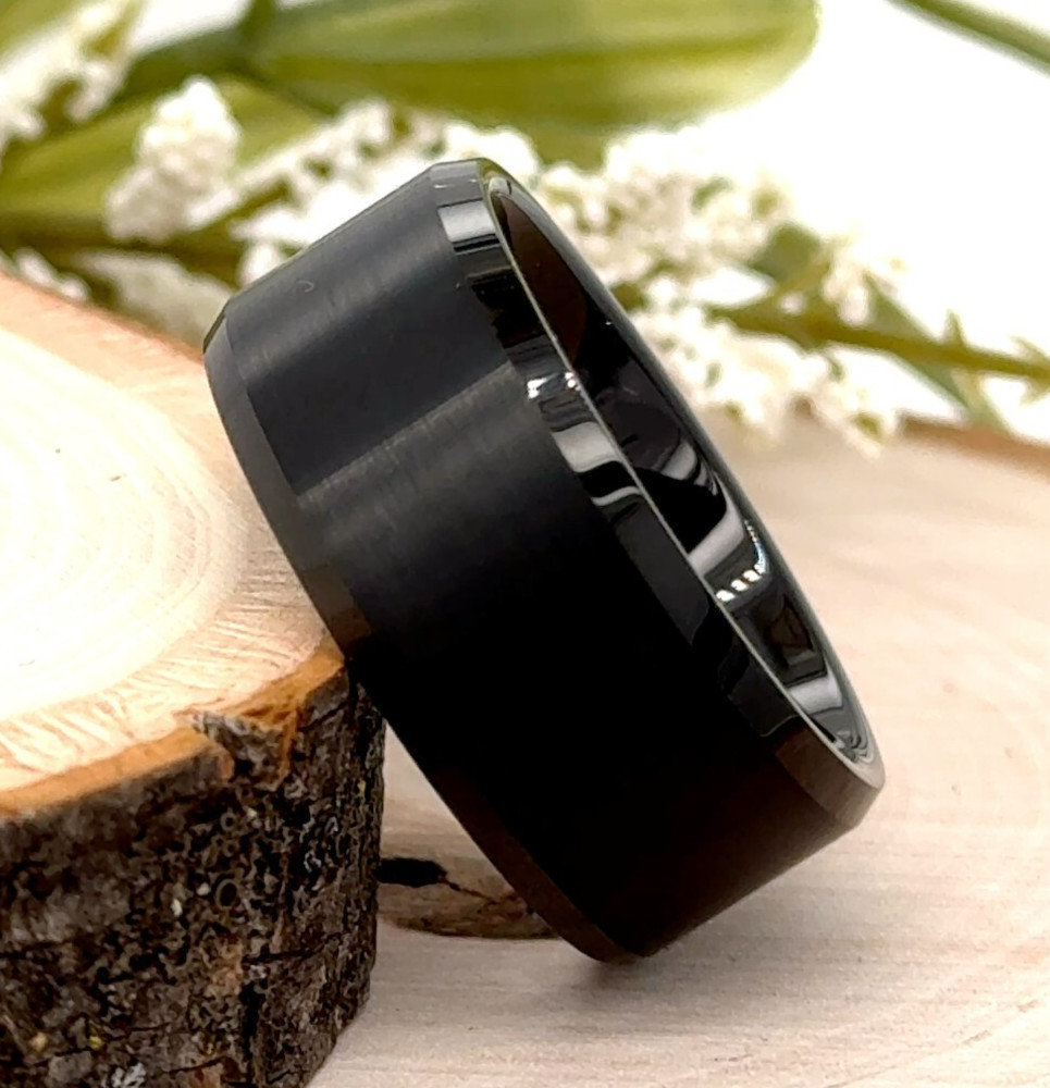 Promise Ring Matt Finish Beveled Edge Christmas Gifts Band 10MM Black Tungsten