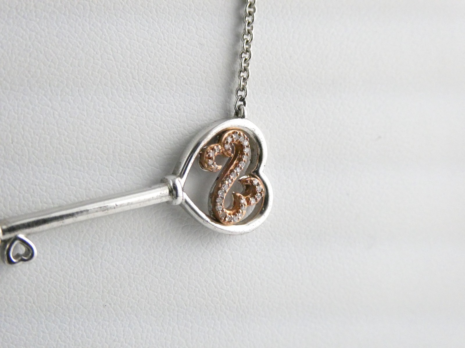 Jane Seymour Open Heart Sterling Silver 10k Natural Diamond Key Pendant Necklace