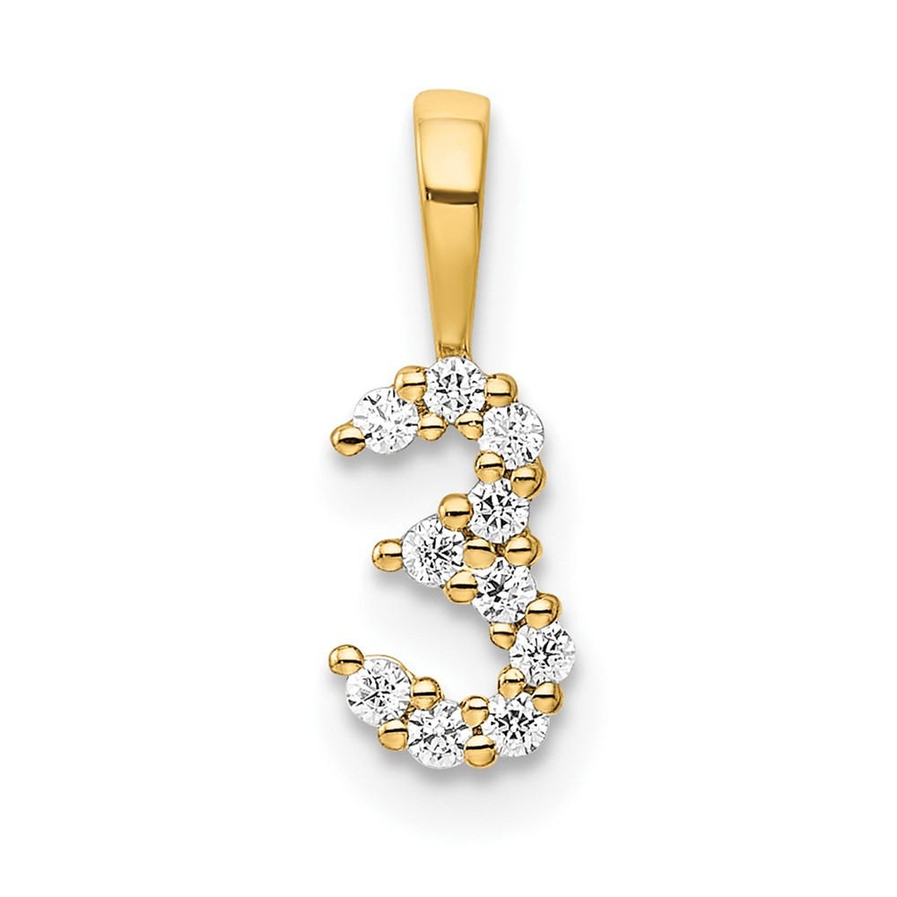 14K Yellow Gold Diamond Number 3 Pendant L-12.86mm, W-4.77mm for Mom