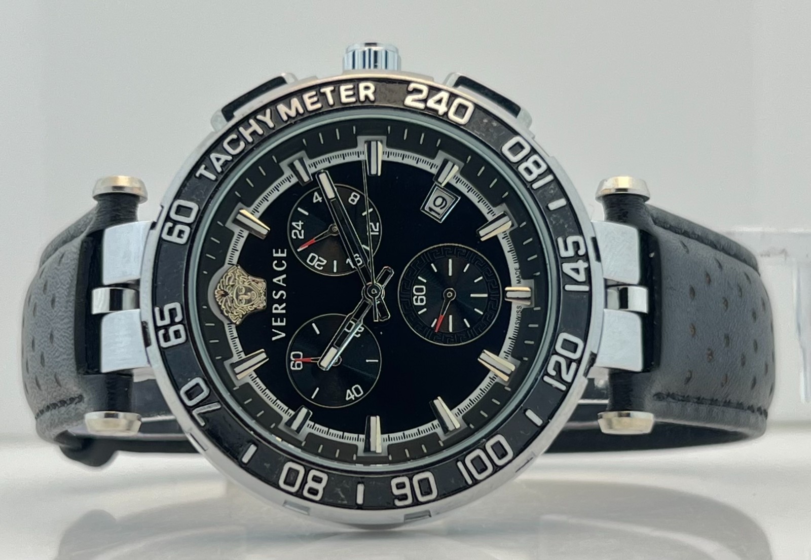 Fabulous Men’s Versace Greca Chronograph Black Dial Date Working Wristwatch