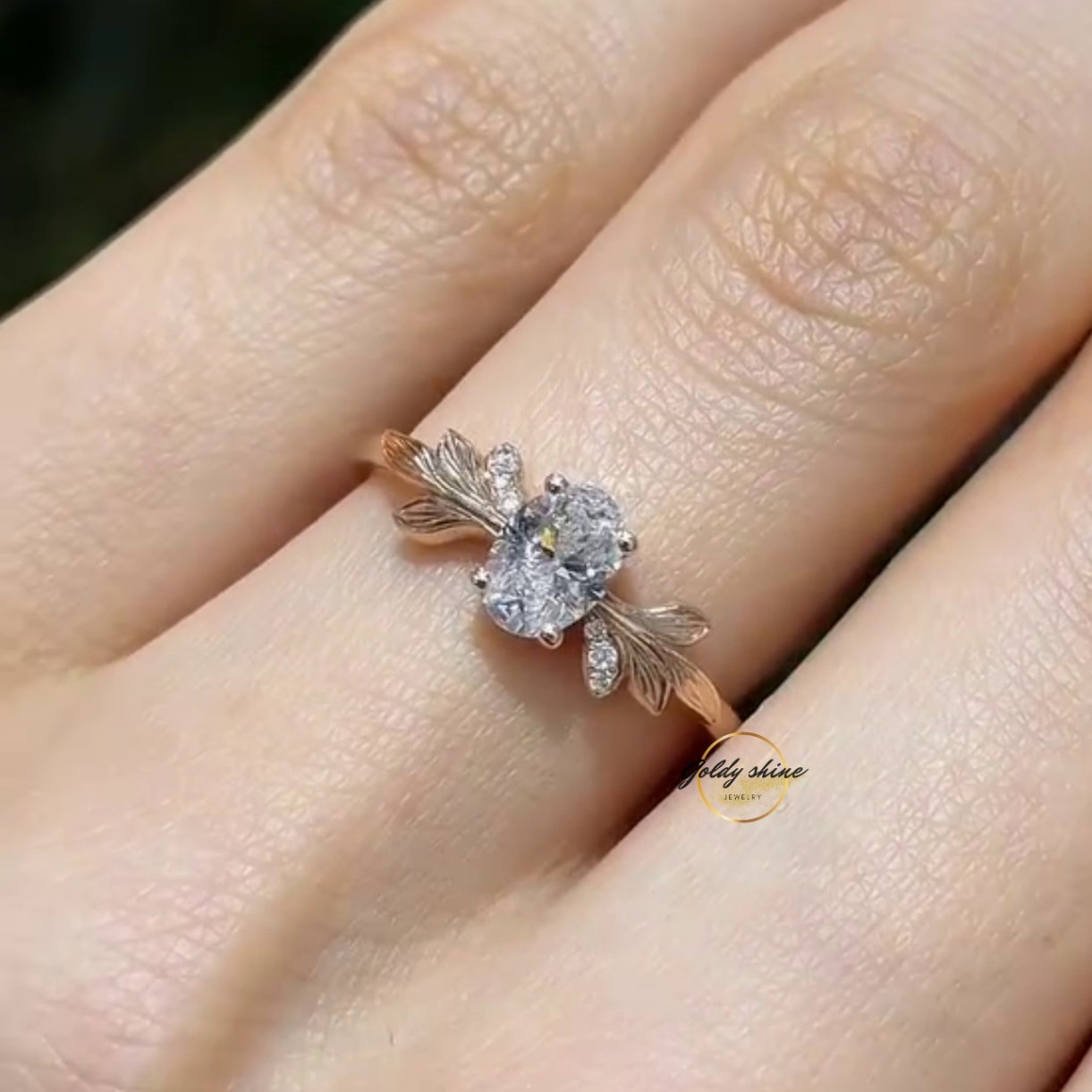 Vintage Unique 1 CT Oval Cut Moissanite Leaf design 14K Yellow gold plated
