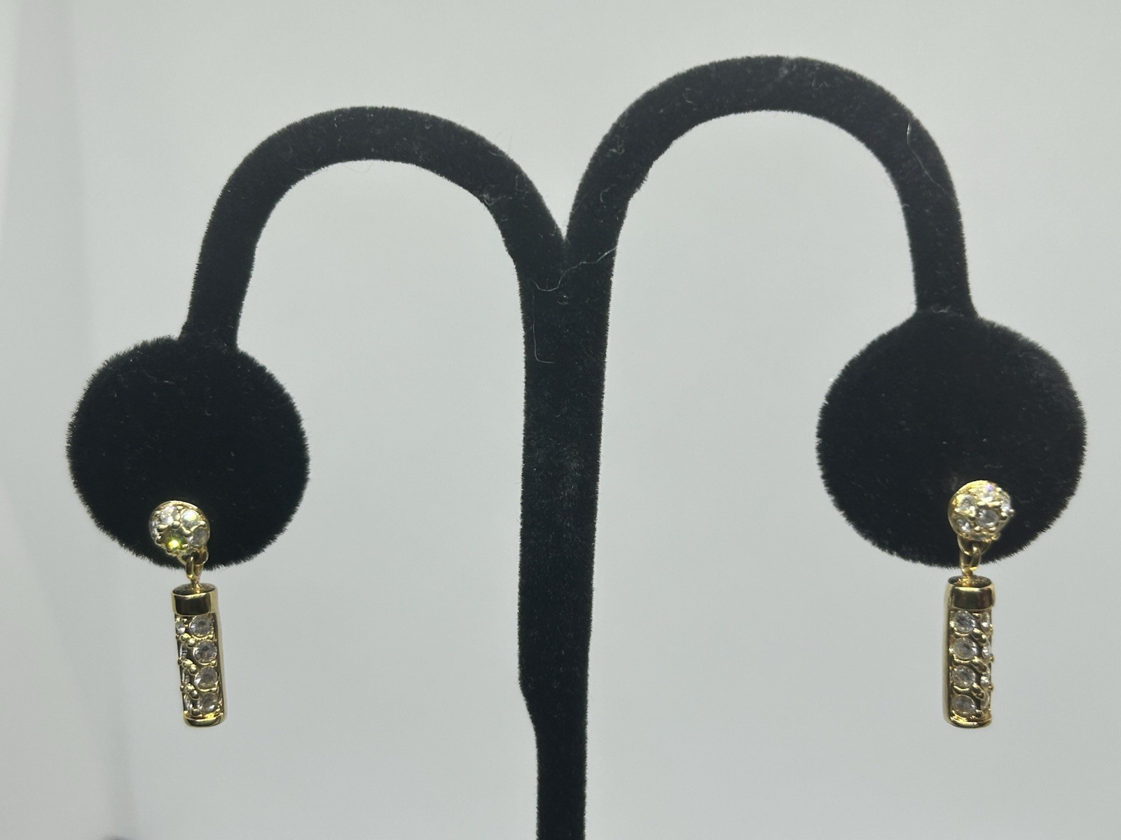 Swarovski Gold Tone Crystal Bar Drop Earrings Pavé Ball Stud Swan Logo