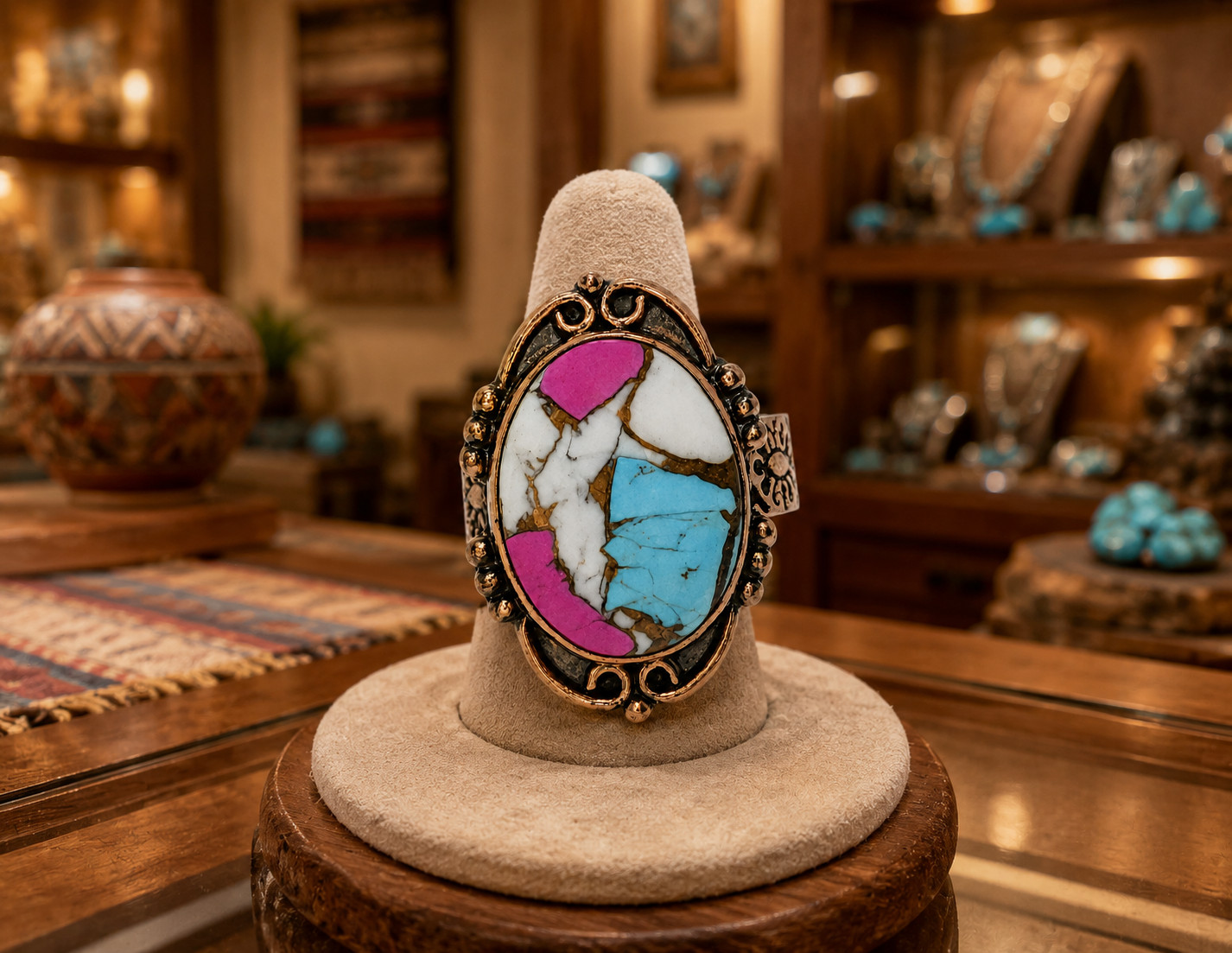 Cotton Candy Turquoise Adjustable Statement Ring