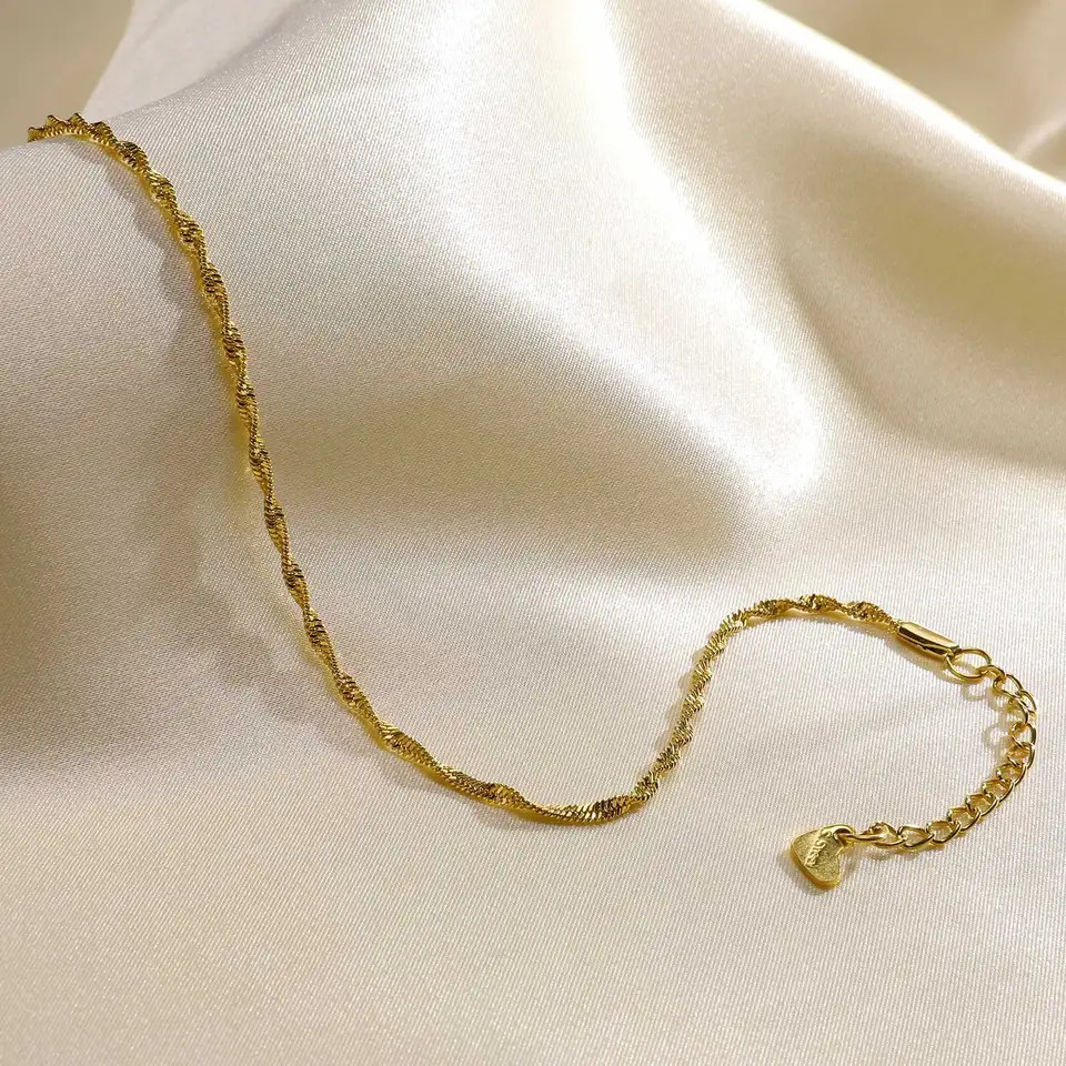 Chain Anklet Stainless Steel Water Wave Adjustable Waterproof Gold Color Jewelry