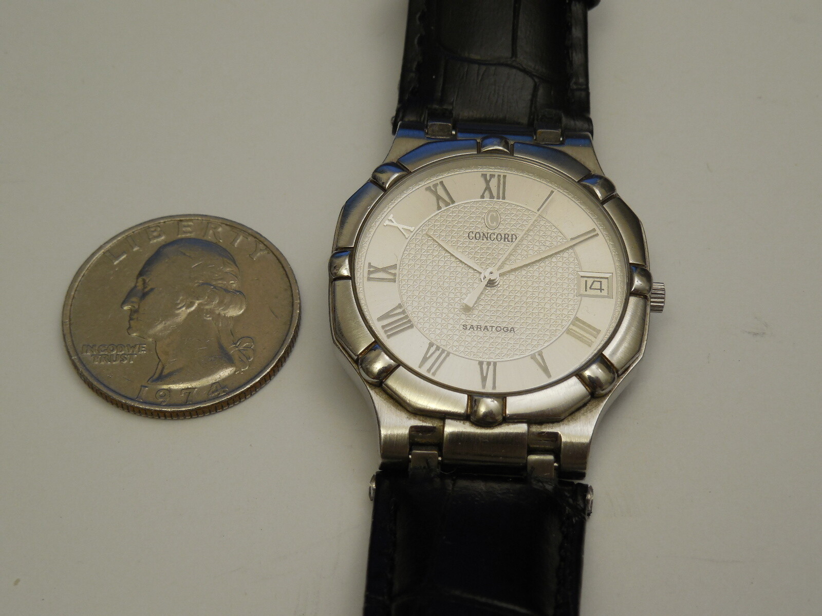 CONCORD SOLID STAINLESS STEEL SARATOGA MEN’S DATE DRESS WATCH 32MM