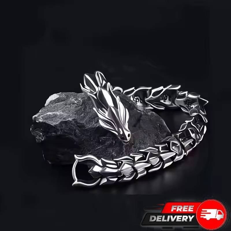 Viking Dragon Silver Punk Hip-Hop Bangle Bracelet 20CM Men’s Jewelry