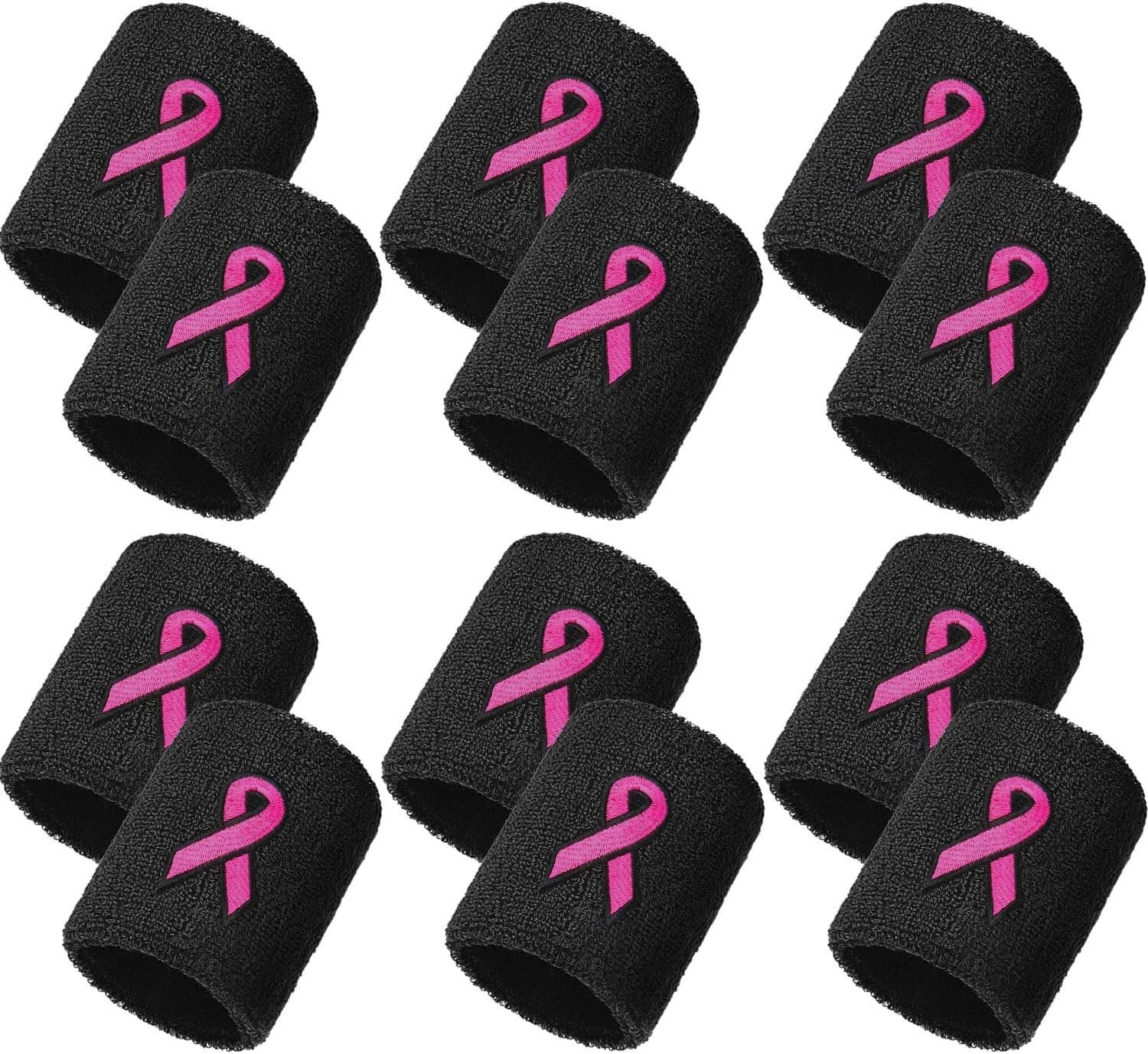 12 Pack Breast Cancer Awareness Wristbands Bulk Pink Ribbon Sweatbands for Men a