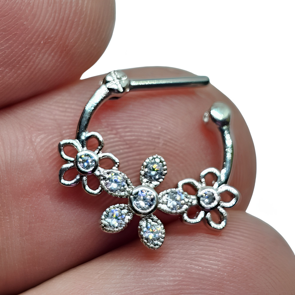 Daisy Flower Septum Floral CZ Piercing Clicker 16g (1.2mm) 316L Surgical Steel