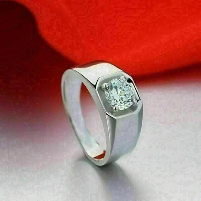 Men’s 1.60Ct Round Cut Real Moissanite Engagement Ring 14K White Gold Plated