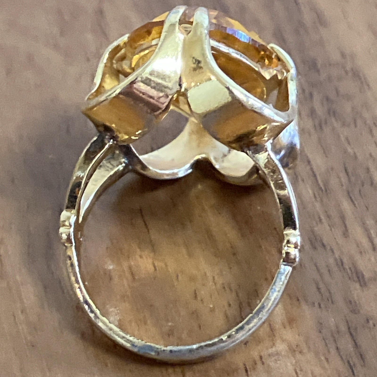 Vintage 18K HGE Gold Plated Cocktail Statement Midi Ring Oval Faux Citrine READ