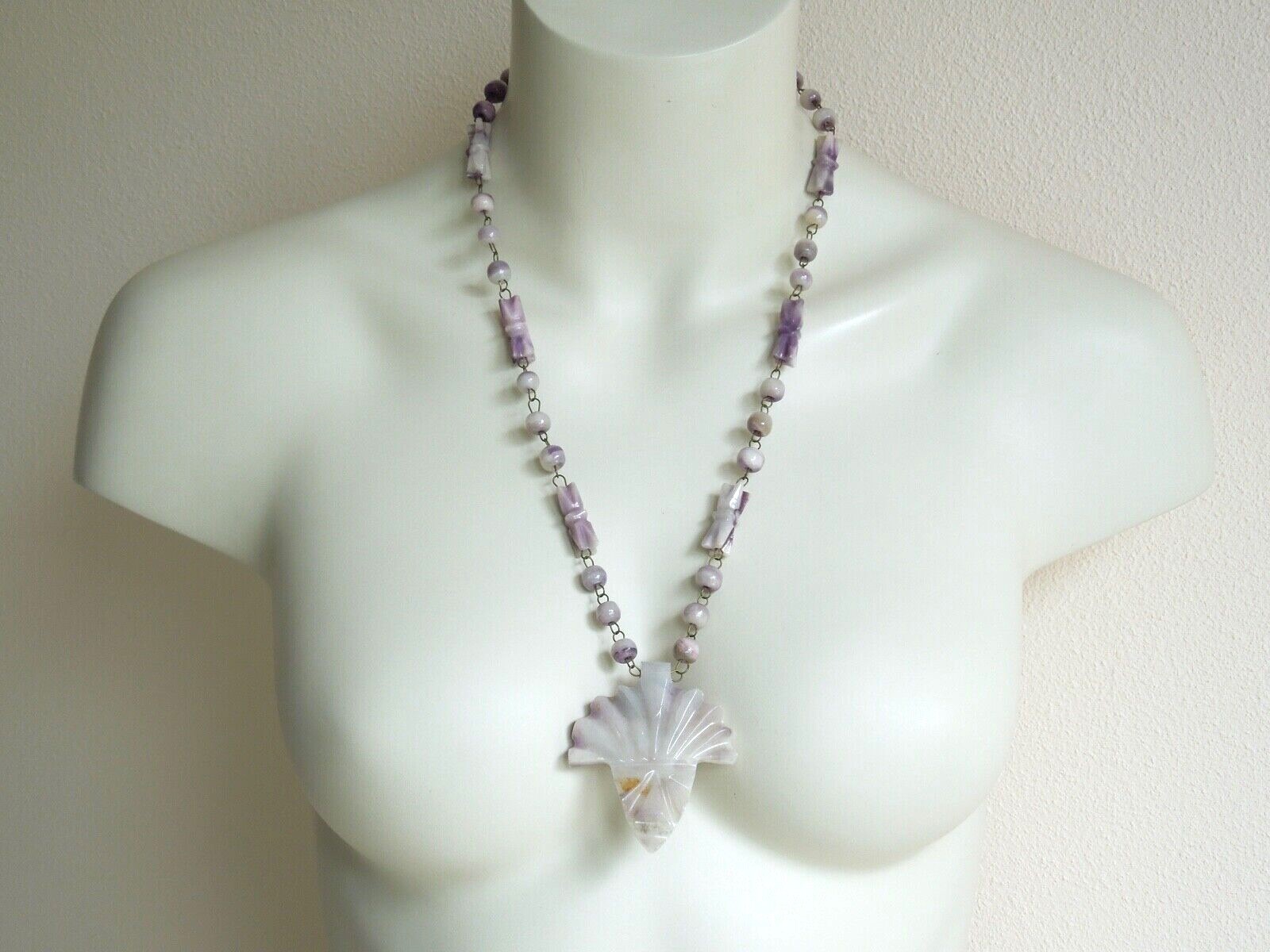 Vintage Necklace With Amethyst And Carved Pendant (Face) 67.1 G/65.5 CM