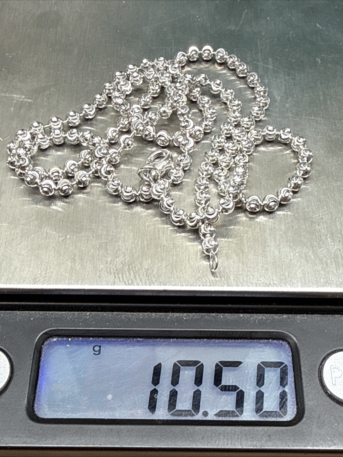 925 Sterling Silver Italy Moon Cut Bead Ball Chain Necklace 20.25” 2.8mm