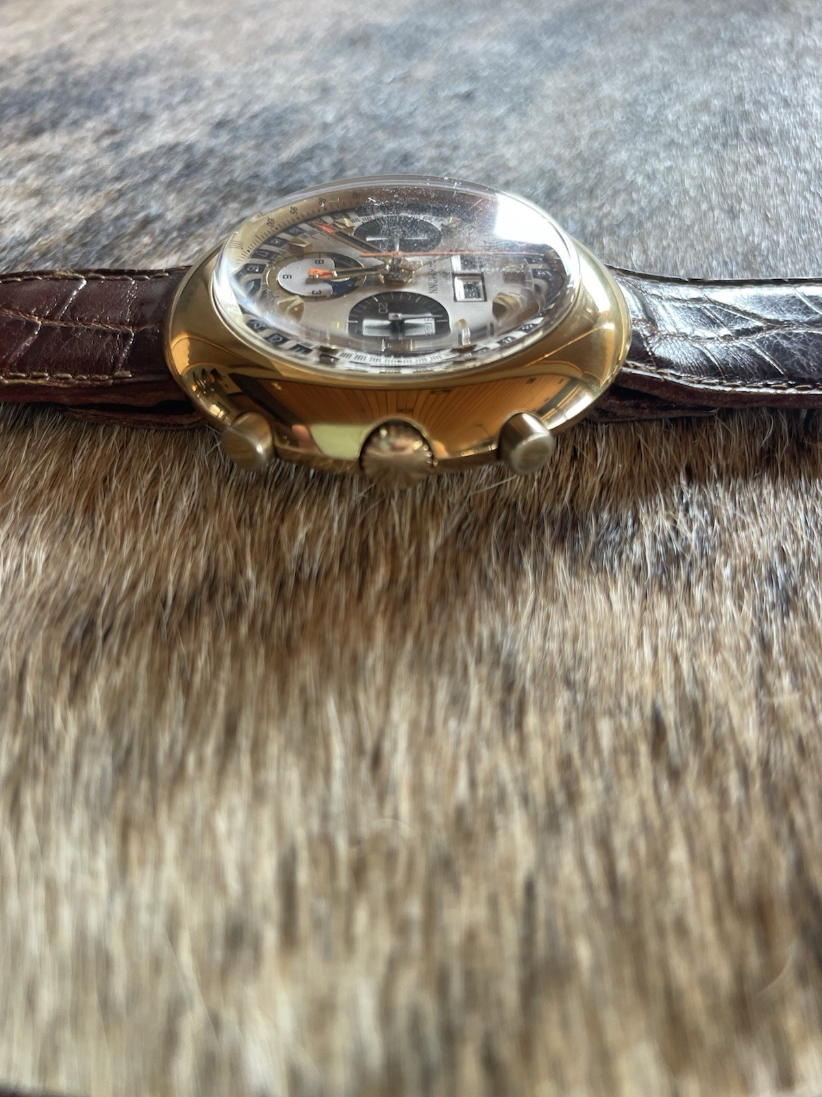 Vintage Wakmann Valjoux 88 Moonphase Chronograph Jules Jurgensen + NOS Case