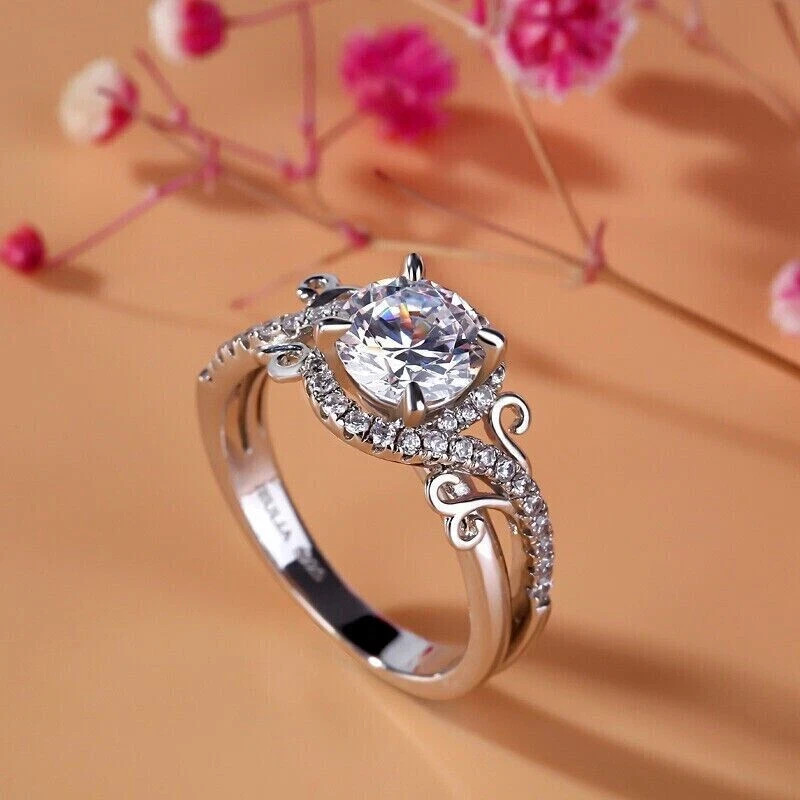 2.00Ct Lab Created Diamond Round Cut Inspire Ring 14K White Gold Plated Silver