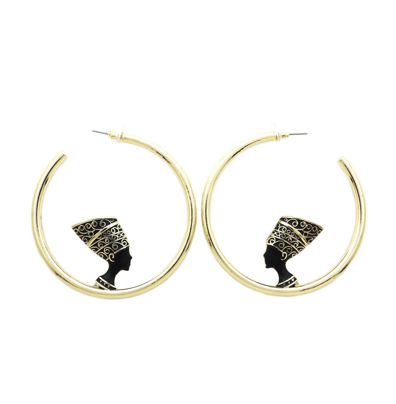 Women’s Egypt Queen Nefertiti 1.75″, 2.35″ Pierced Fashion Hoop Earring