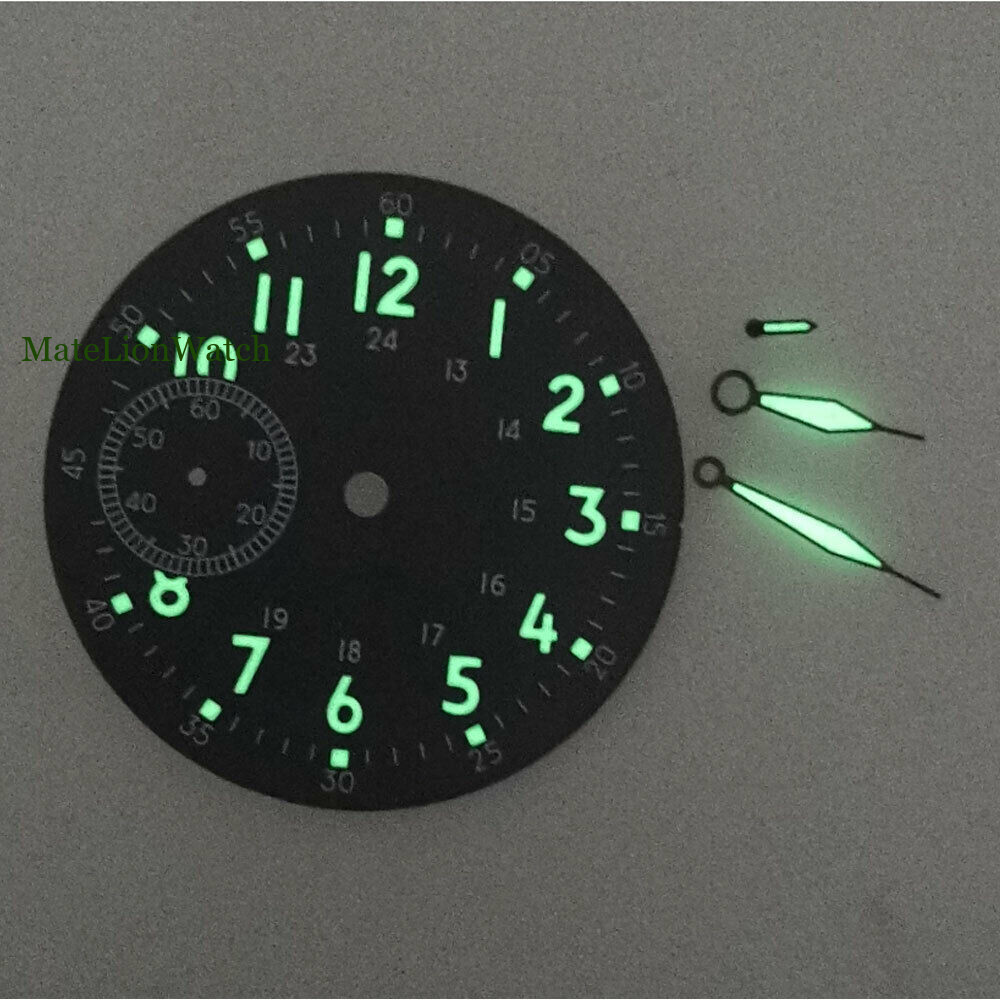 Fit For ETA6497 6498 ST3600 3620 39mm Gray Watch Dial+Hands Green Luminous