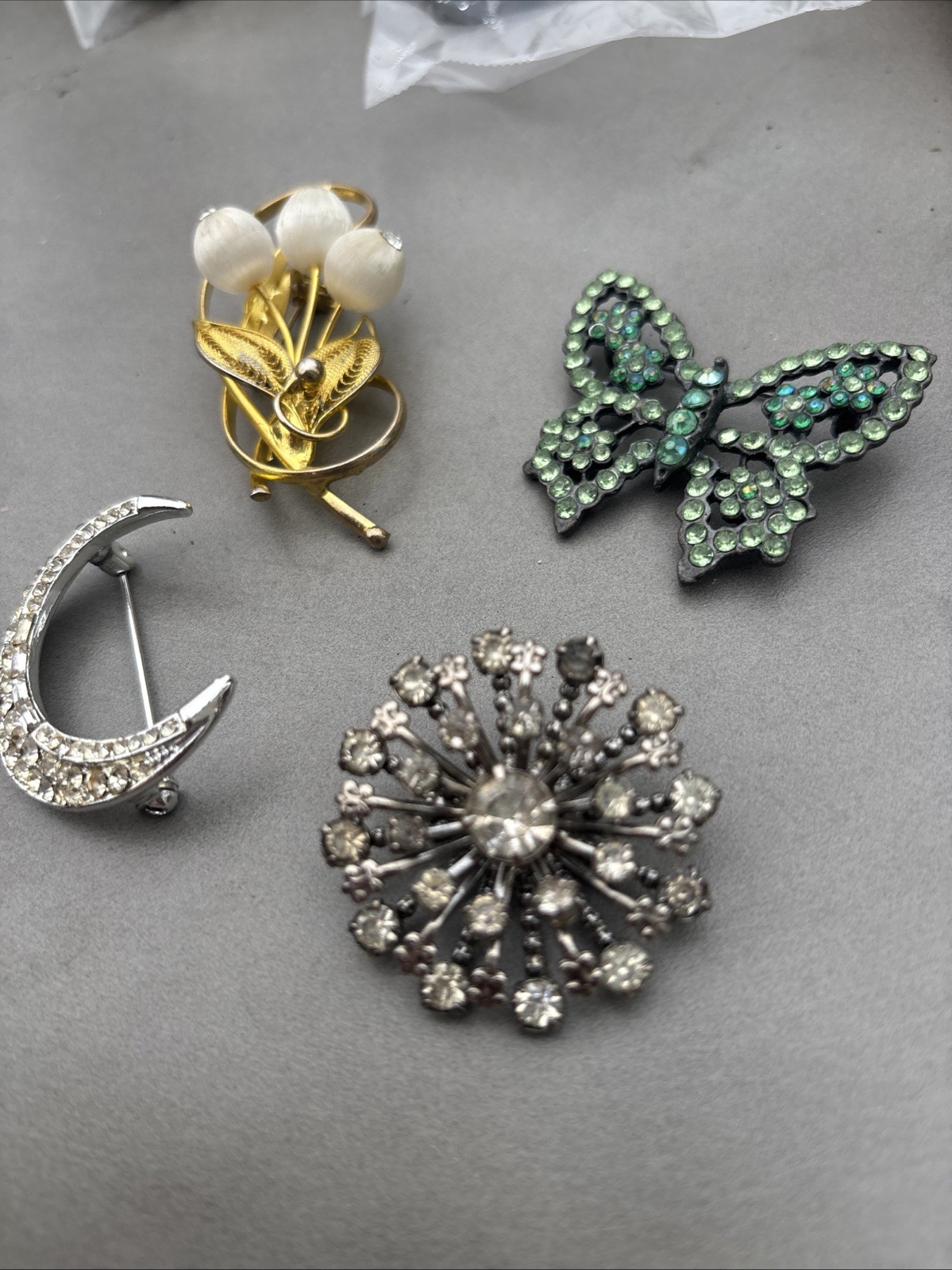 Vintage 60’s-70’s Mixed Lot 4 Brooch Set, Rhinestone Metal #1