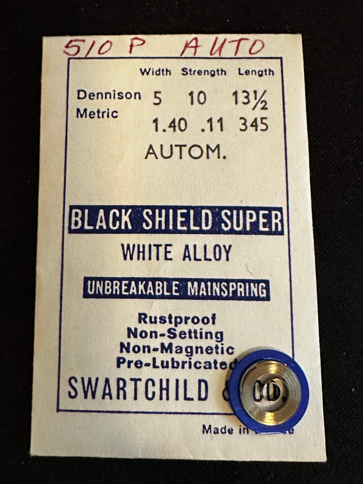 Swartchild Black Shield SUPER Mainspring for Elgin 813, 819, 854, 885 automatics