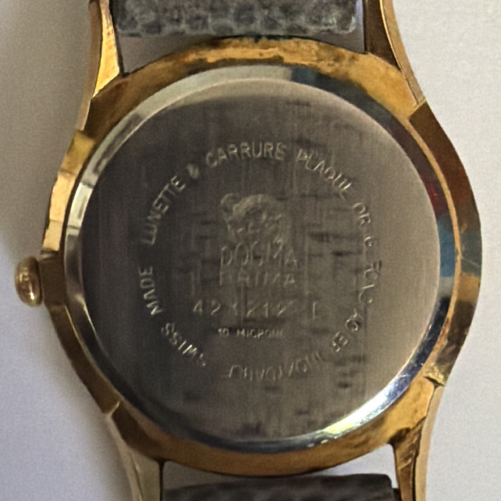 Dogma Prima Swiss Made 21 Jewel Manual Wind Gold Tone Watch Gray Leather Strap