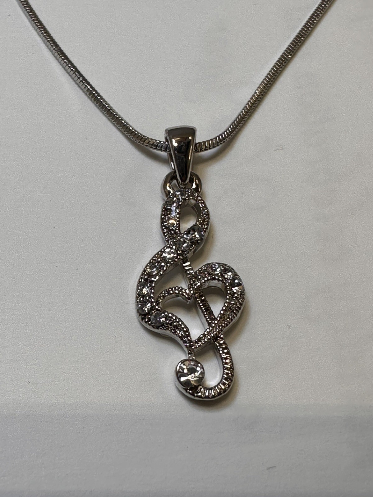 Treble Clef Heart Pendant Necklace w/ Crystals – 18” Chain