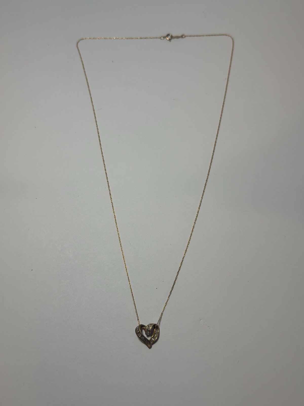 10K Gold Diamond Heart Necklace & Matching Earrings Set 2.82g Round Diamonds