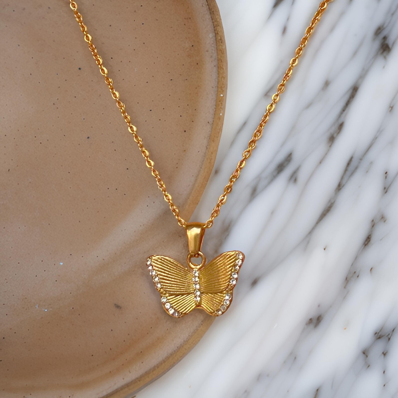 18K Gold Filled Butterfly Pendant Necklace for Women waterproof and tarnish free