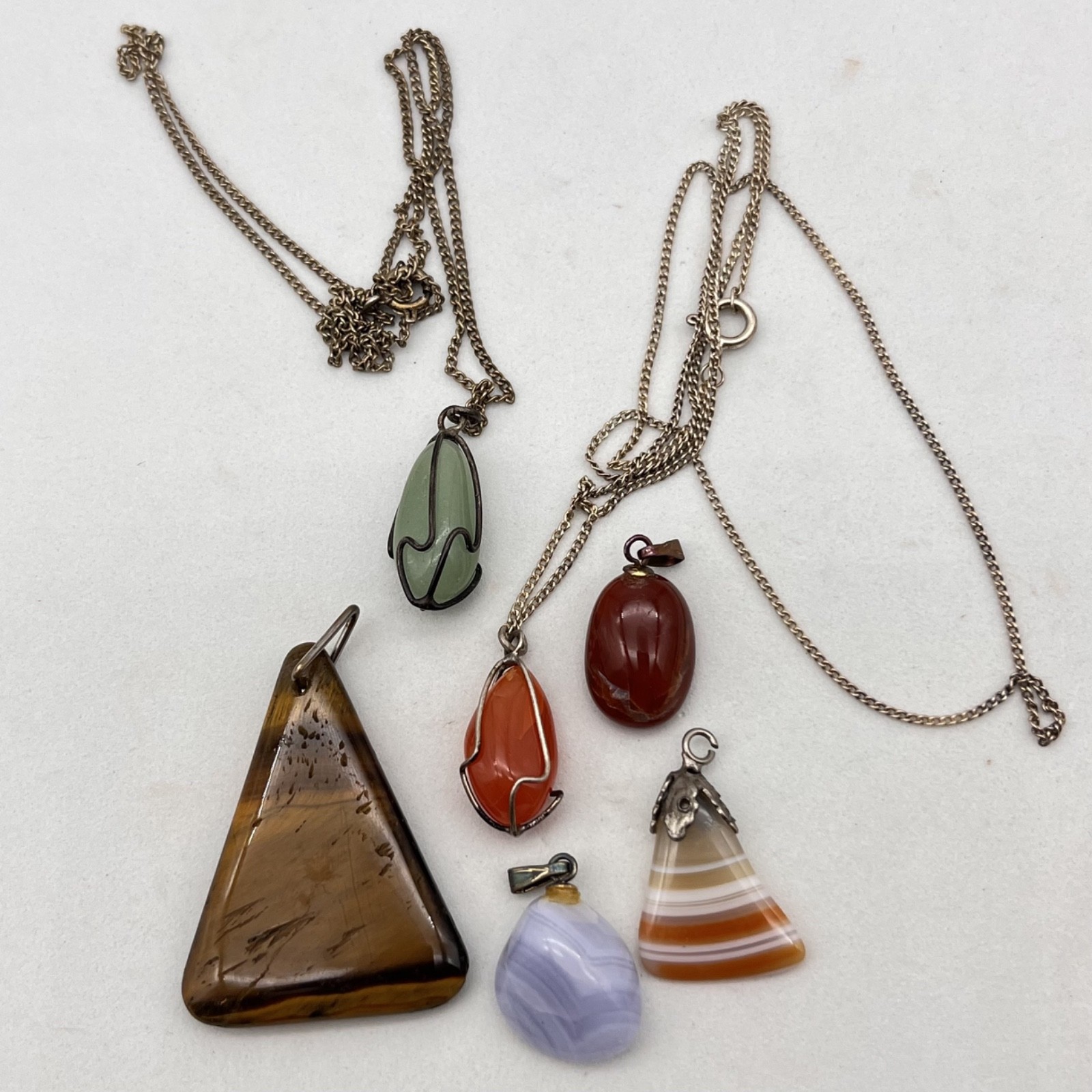 Genuine Stone Pendant Lot of 6 Mixed Gemstones 2 Chains
