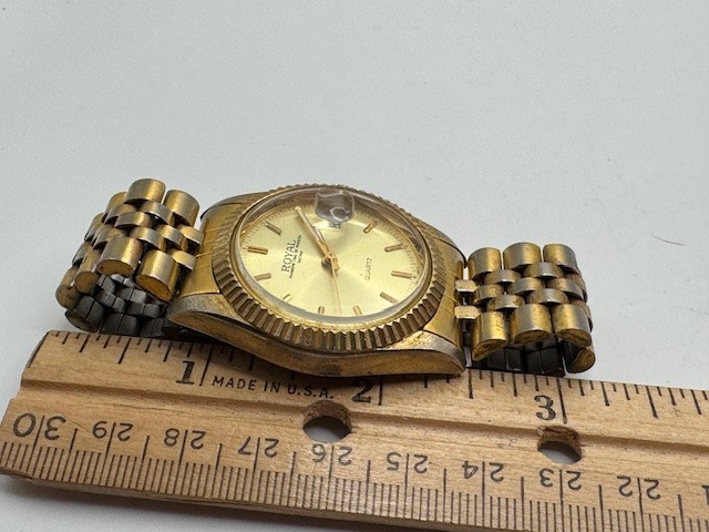 Vintage Men’s AXIS Royal Rainbow Time Gold Tone Quartz Date Watch New Battery