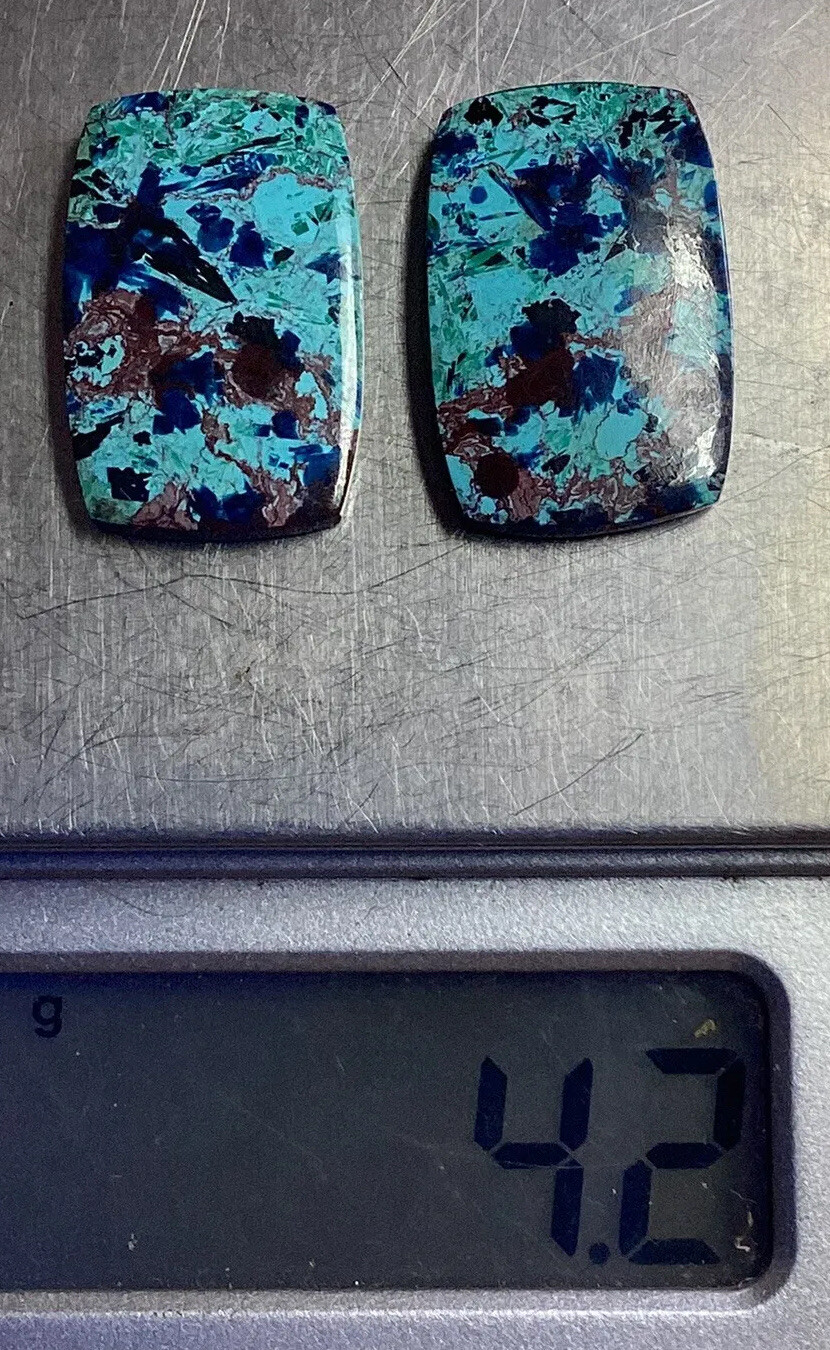 Lot of 2 Pair of Morenci Azurite Soft Rectangle Cabochons 20x13mm 21 Carats #115
