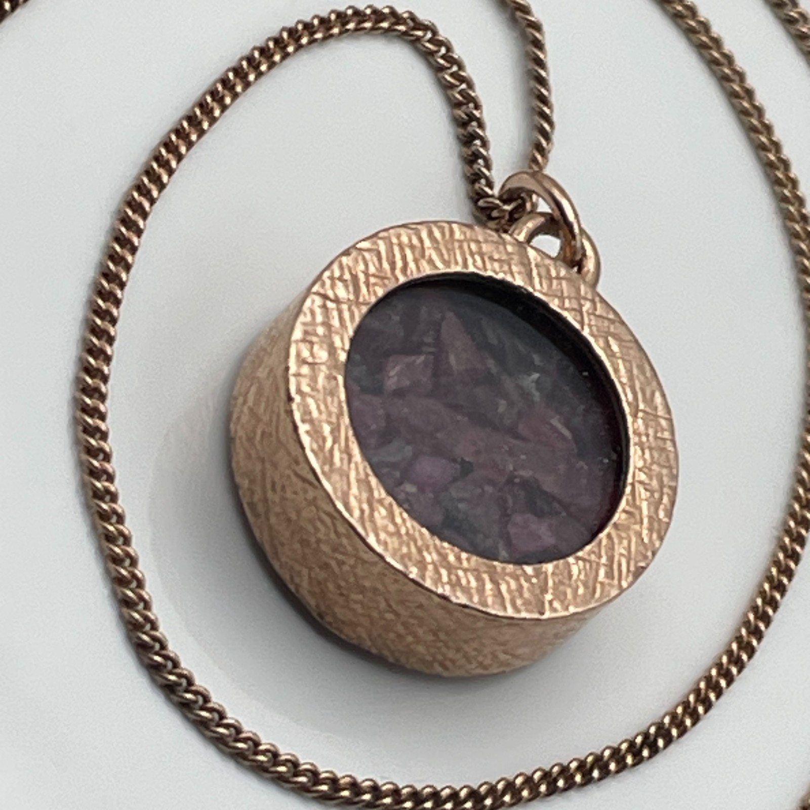 Rose gold on sterling silver/ruby amulet pendant and ‘925’ chain necklace 10.26g