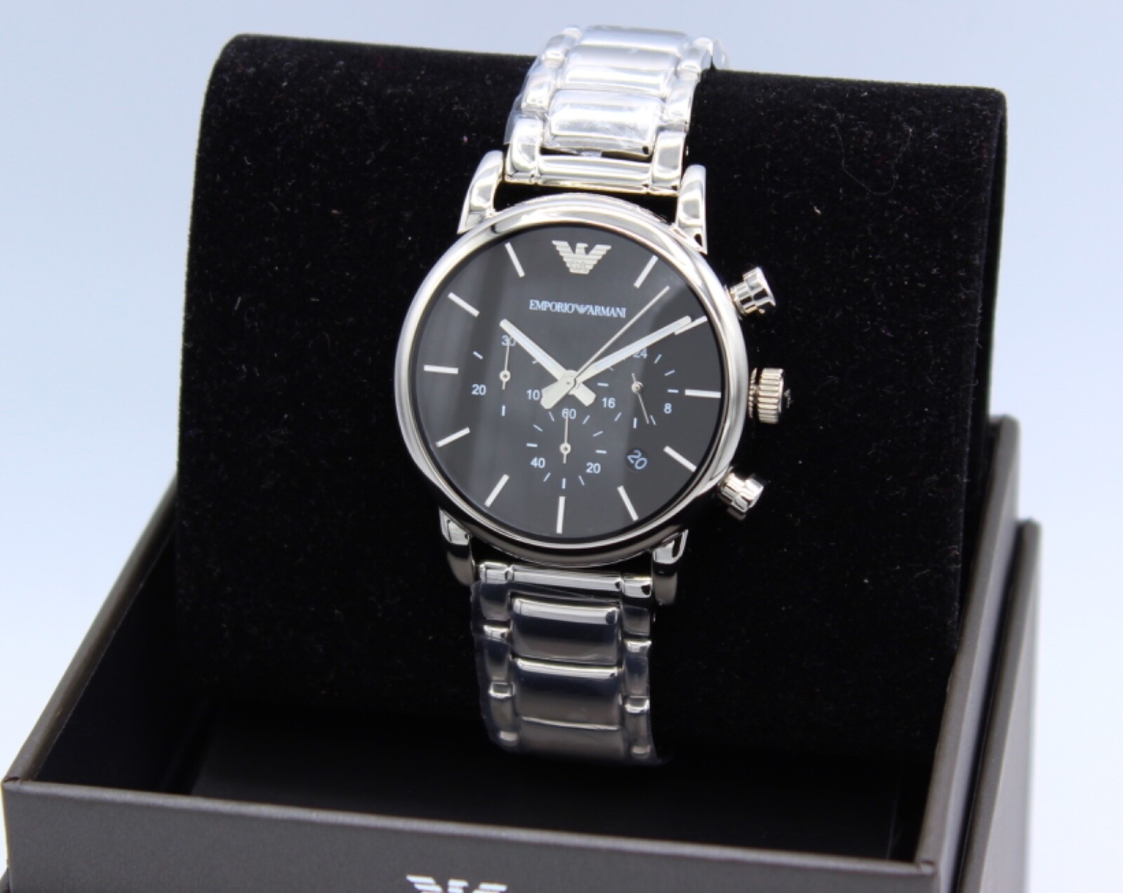 NEW AUTHENTIC EMPORIO ARMANI LUIGI BETA CLASSIC SILVER BLACK MEN’S AR1853 WATCH