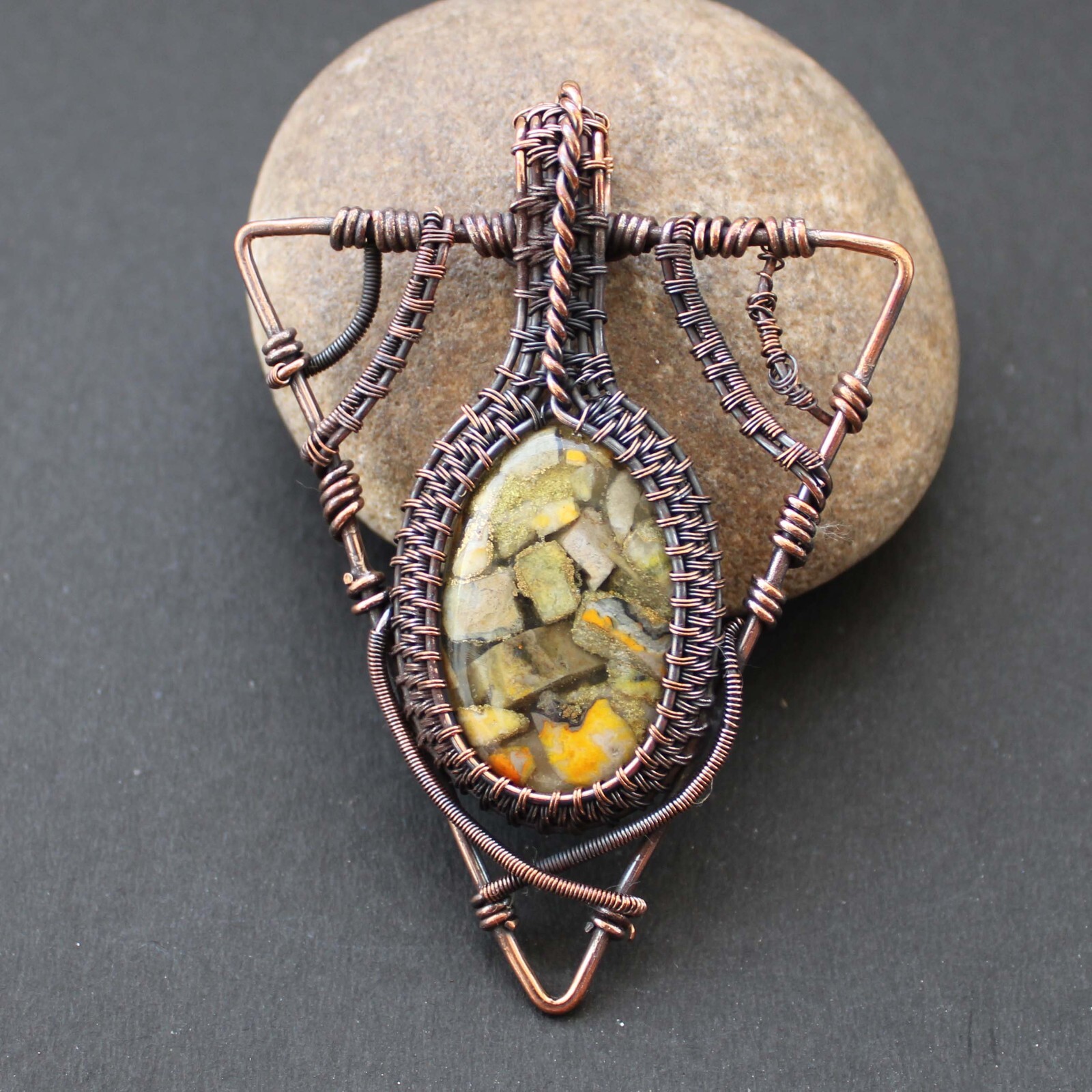 Copper Bumble Bee Jasper Pendant Copper Wire Wrapped Pendant Wire Wrap Jewelry