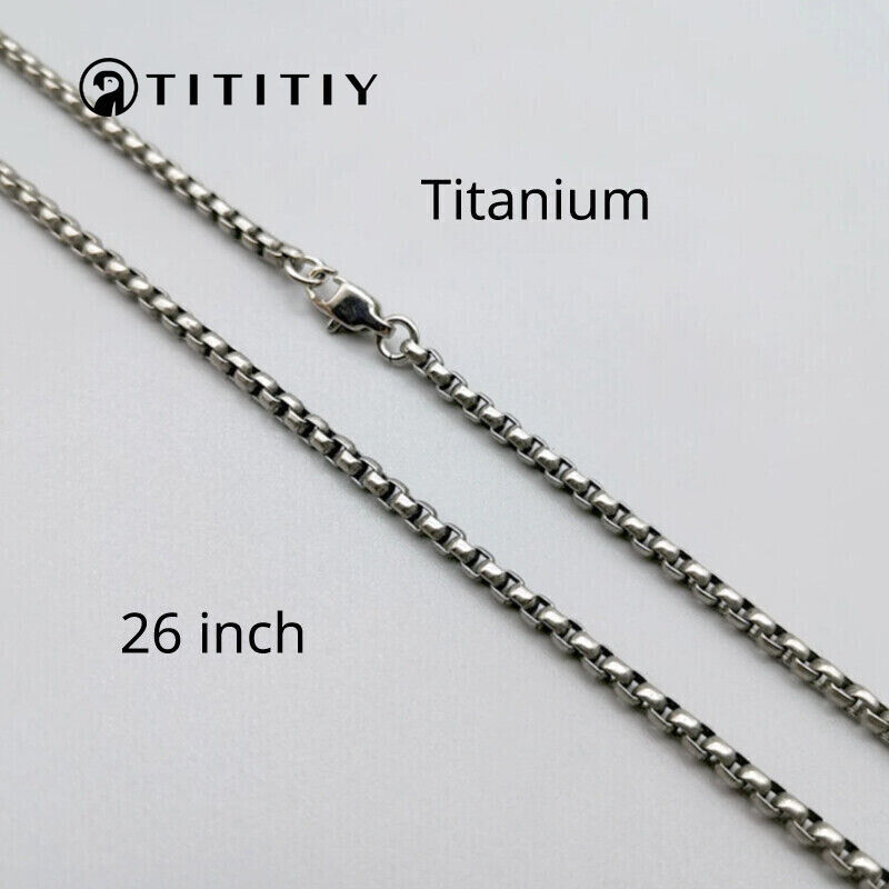 Pure Titanium Box Chain Necklace 3mm Men Unisex NO Allergic Skin Care Health 26″