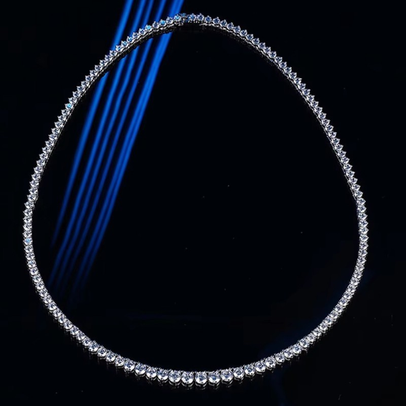 Full Round Cut Real Moissanite Tennis Necklace 925 Sterling Silver Chain Hip Hop