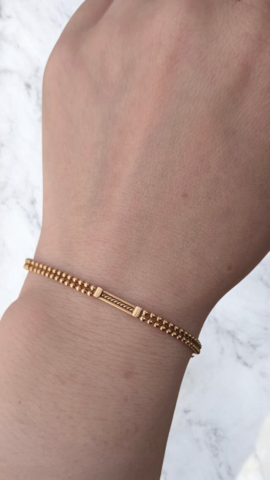 14K Gold Ornate Bar Link Double Chain Beaded Ball Bracelet 585 ITALIAN