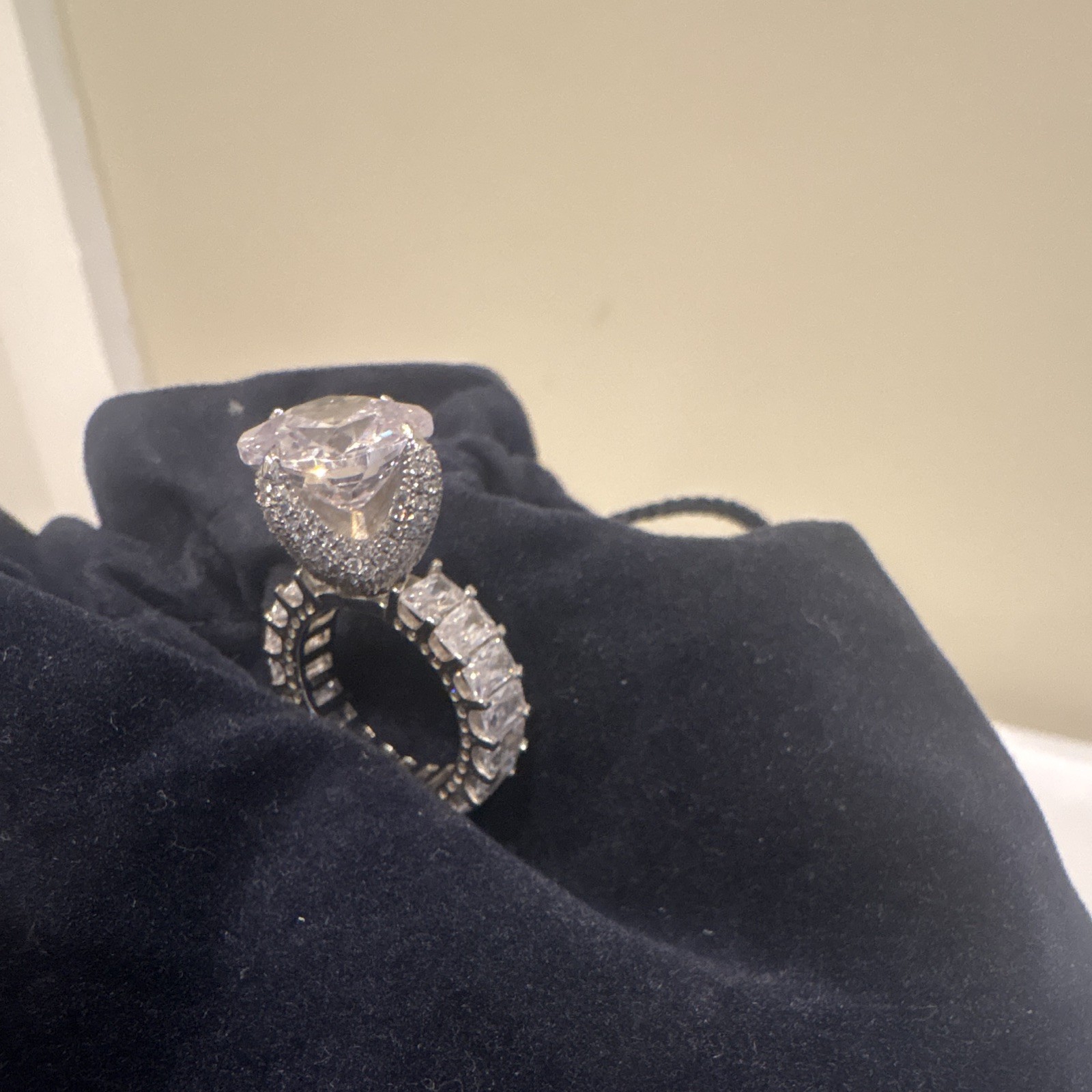 White Gold Plated 925 Silver Round Simulated Diamond Prong Ring Size 5