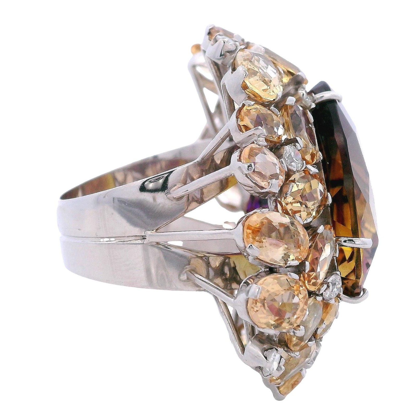 18K White Gold Cocktail Ring with 50.30CTW in Ametrine, Imperial Topaz & Diamond